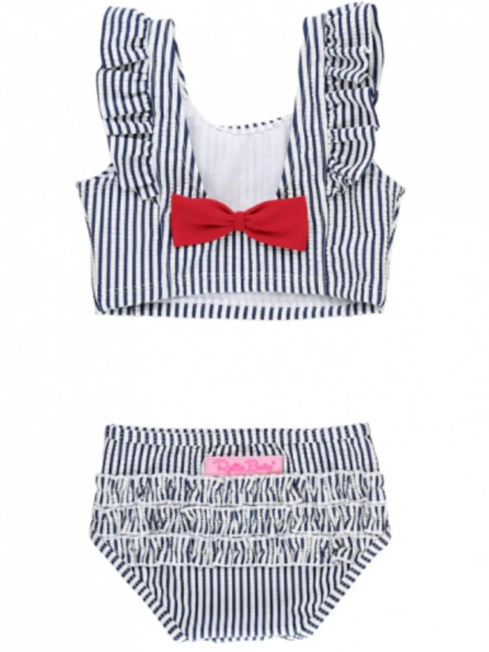 Ruffle Butts Seersucker Navy White Stripe 2 Piece Swimsuit Girls 7